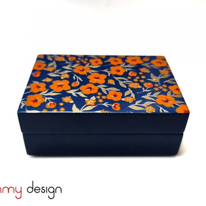 Rectangle lacquer business card box with orange flower pattern 10*7*H4 cm